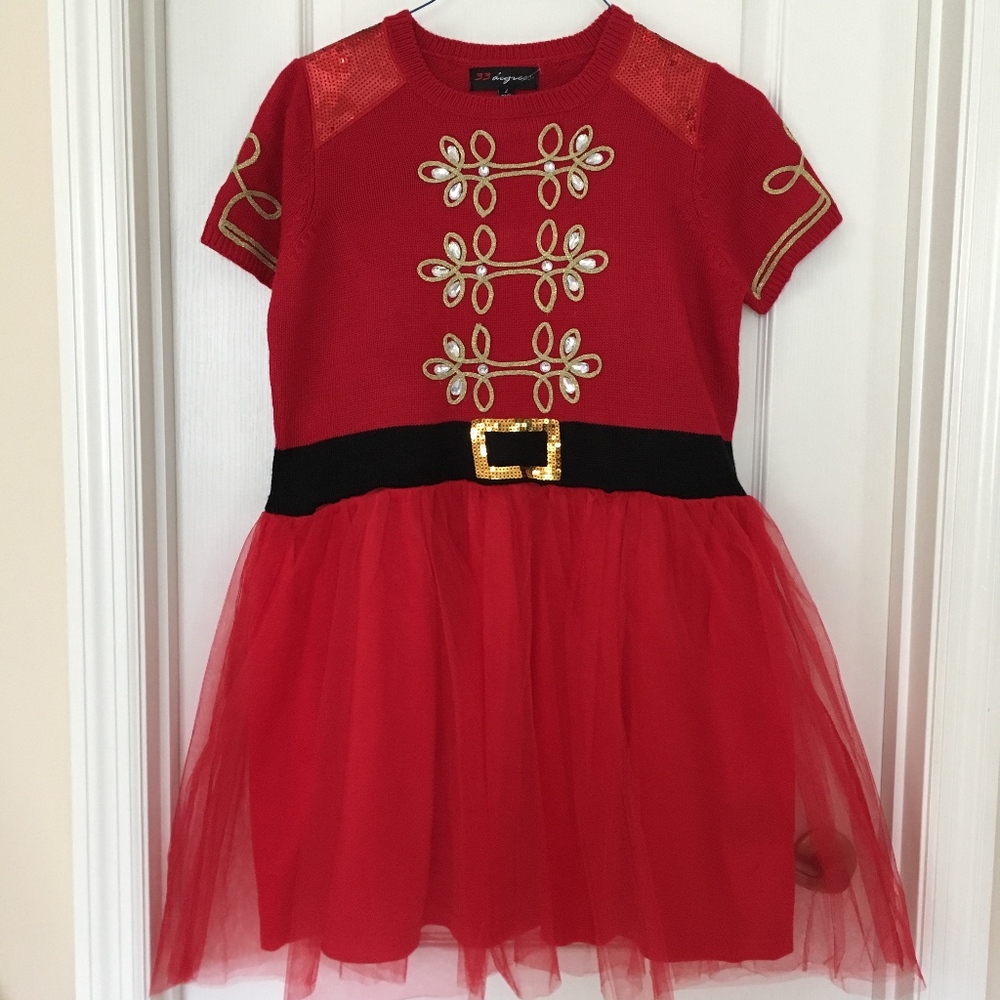 33 Degrees Red Tulle Sweater Tunic Christmas L